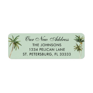 New Home Watercolor Palm Trees Return Address Label