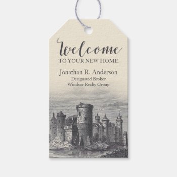 New Home Welcome | Antique Castle Gift Tags by keyandcompass at Zazzle