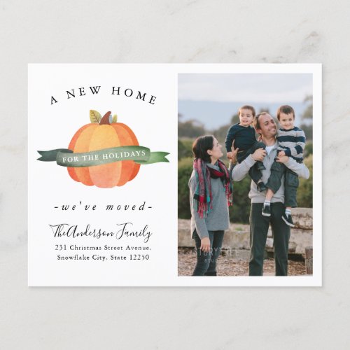 New Home Weve Moved Pumpkin Photo Holiday Moving Announcement Postcard