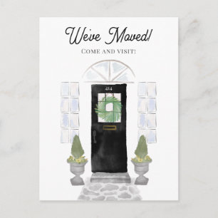 New Home We've Moved Watercolor Black Door Postcard