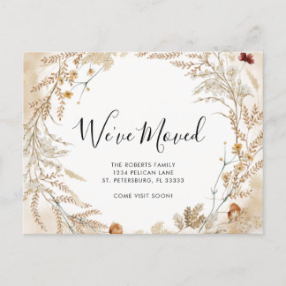 New Home Wildflower Foliage Wreath Moving Announcement Postcard