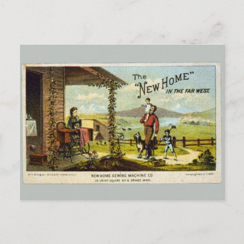 New Home with Sewing Machine Announcement Postcard