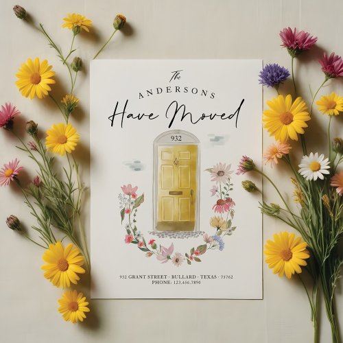 New Home Yellow Watercolor Door Wildflower Floral Announcement