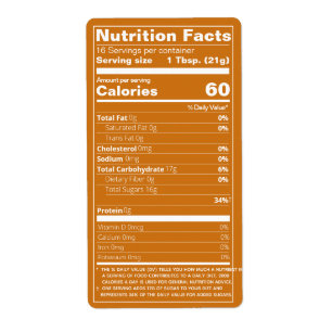 New Honey Nutrition Facts Amber Product Label