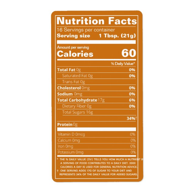 New Honey Nutrition Facts Amber Product Label (Front)
