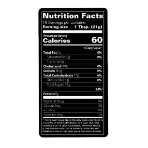 New Honey Nutrition Facts Black Product Label