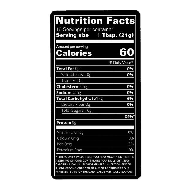 New Honey Nutrition Facts Black Product Label (Front)