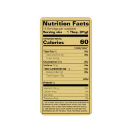 New Honey Nutrition Facts Gold Product Label