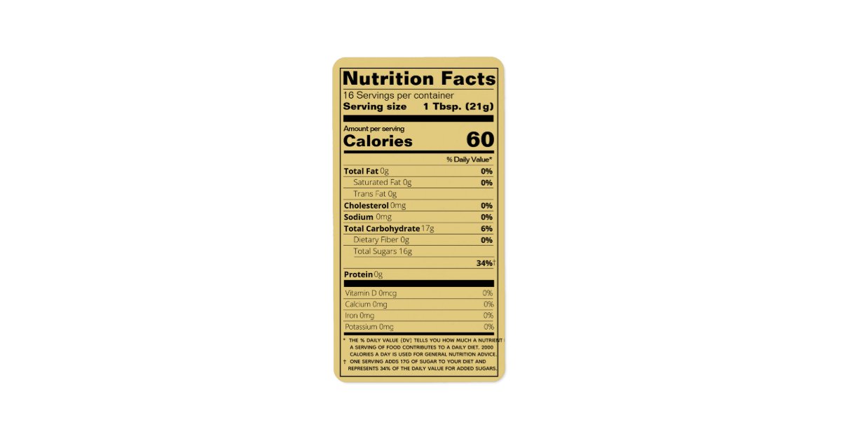New Honey Nutrition Facts Gold Product Label | Zazzle