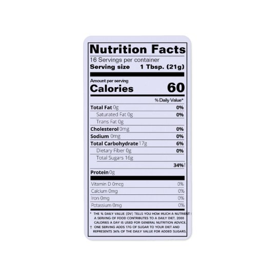 Printable Honey Nutrition Label - Printable Word Searches