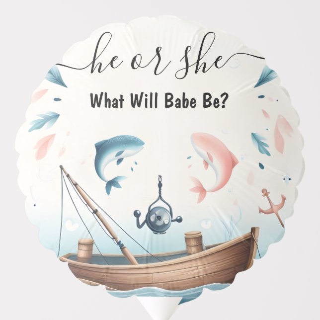 New Hook Bait Fun Wood Fish Fishing Gender Reveal Balloon (Front)