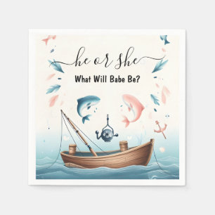 New Hook Bait Fun Wood Fish Fishing Gender Reveal Napkins
