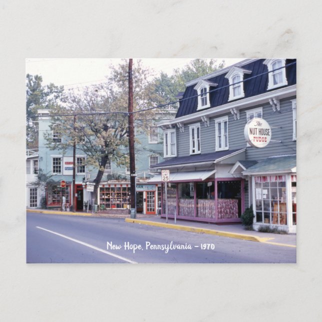 New Hope, Pennsylvania 1970 The Nut House Fudge Postcard (Front)
