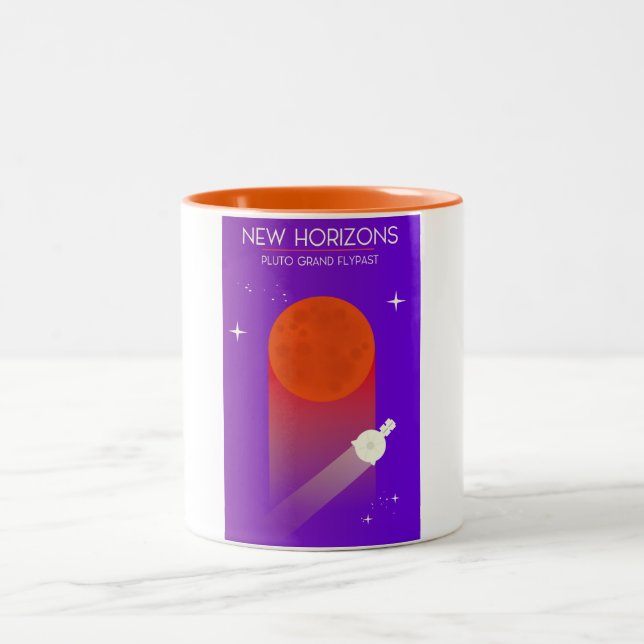 New Horizons Pluto Grand Flypast space art. Two-Tone Coffee Mug (Center)