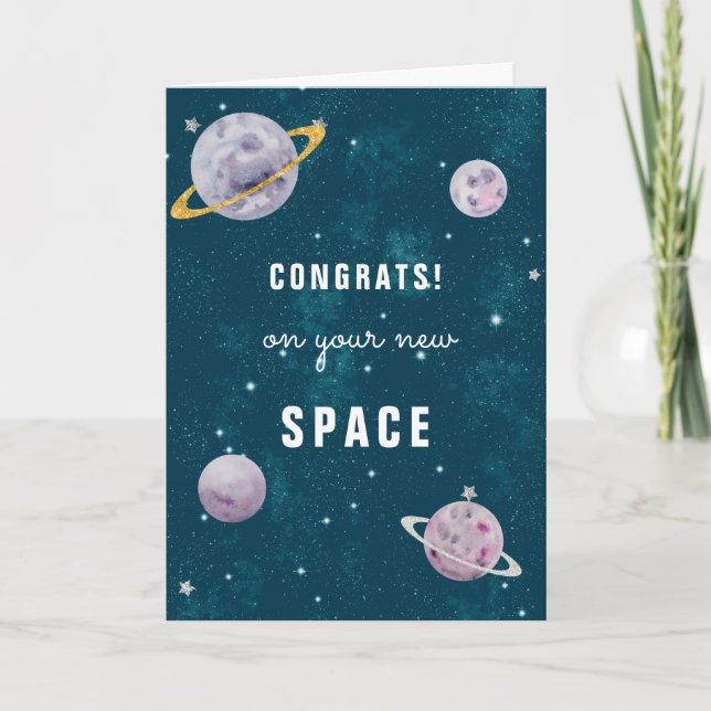 new house congrats on your space funny pun card (Front)