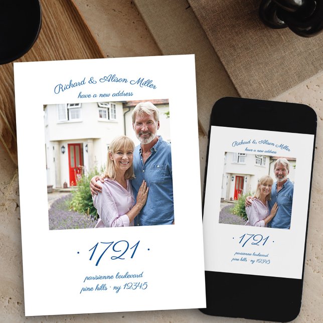 New House Door Number Elegant Photo Moving Announcement (square photo new address card available printed or as printable digital download)