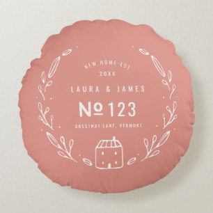 New house hand drawn floral design round pillow