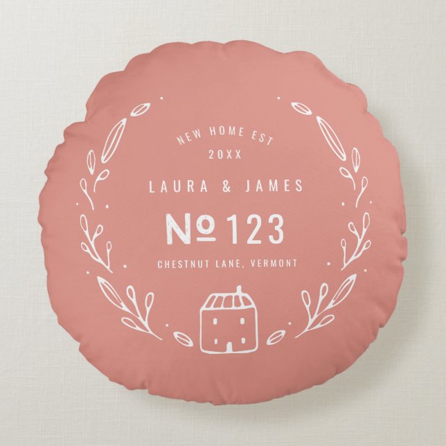 New house hand drawn floral design round pillow (Front)
