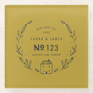 New house hand drawn floral glass coaster