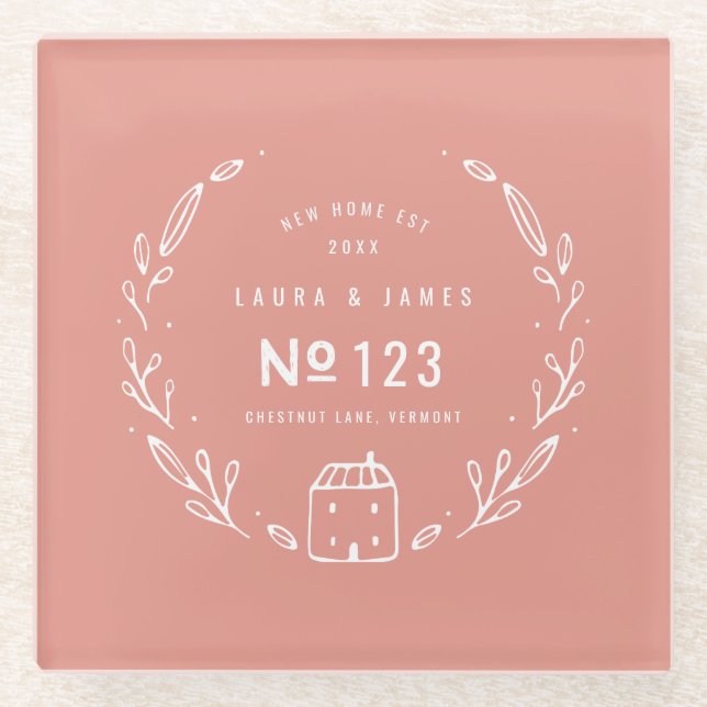 New house hand drawn floral glass coaster (Front)
