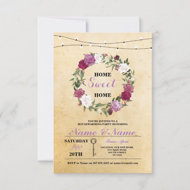 New Housewarming Home Sweet Home Key Rustic Invite (Front)