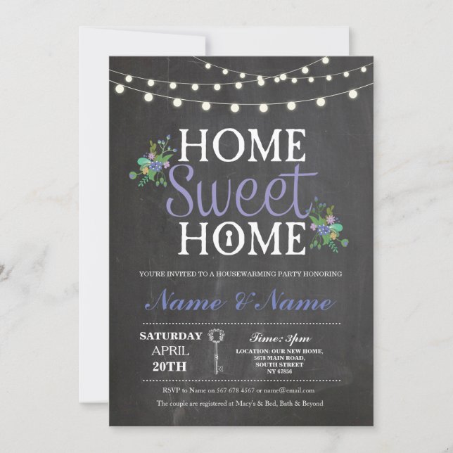 New Housewarming Sweet Home Key Chalkboard Invite (Front)