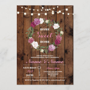 New Housewarming Sweet Home Key Wood Rustic Invite
