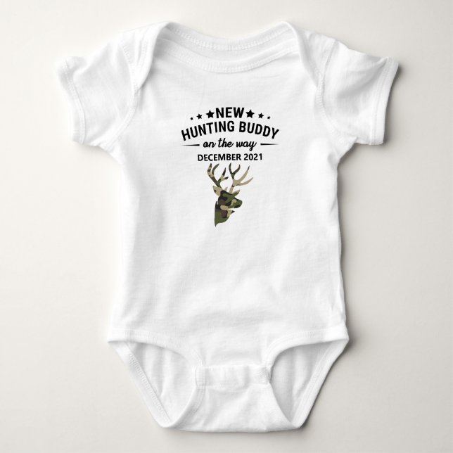 New Hunting Buddy Baby Announcement Baby Bodysuit (Front)
