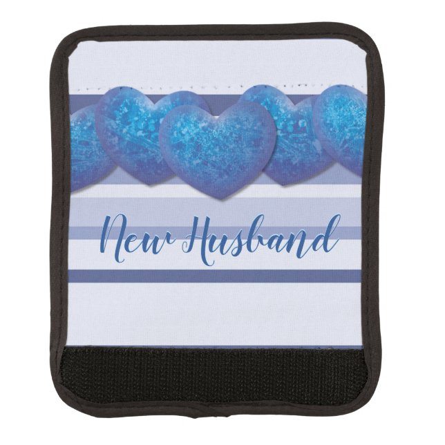 New Husband Blue Hearts  Luggage Handle Wrap (Front)