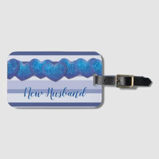 New Husband Blue Hearts Luggage Tag