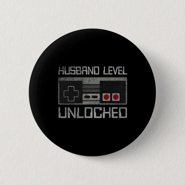 New Husband Level Unlocked Just Married Gamer Bach Button (Front)