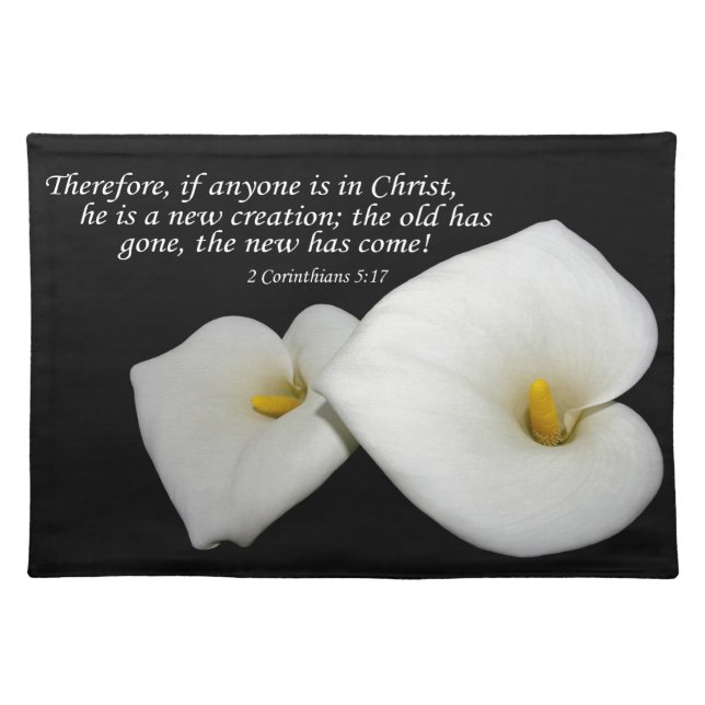 new in Christ scripture with lilies placemats (Front)
