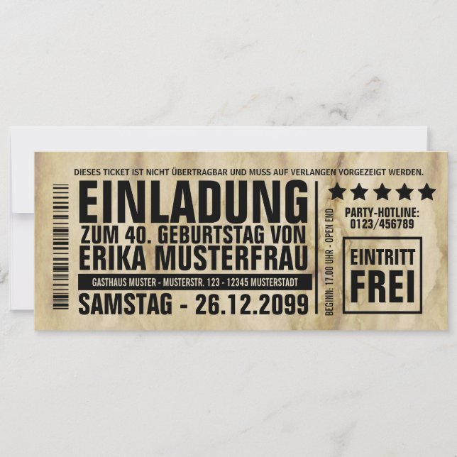 NEW: Invitation to 40th birthday with barcode (Front)