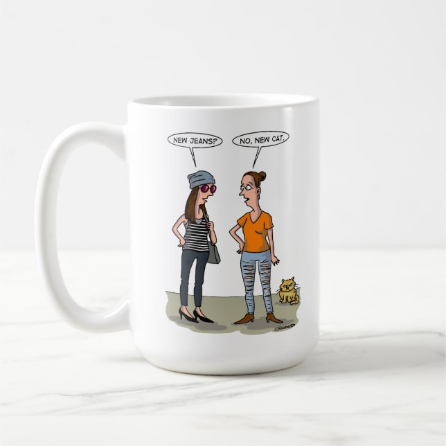 New jeans? No, new cat. Folded Greeting Card Coffee Mug (Left)