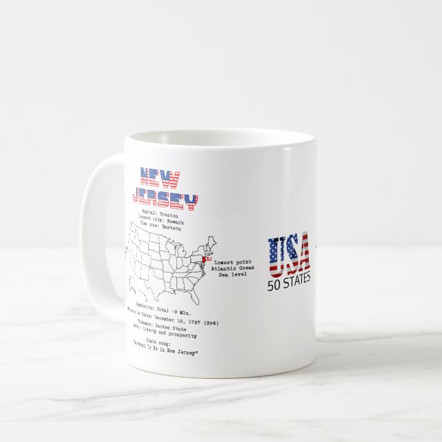 New Jersey American state on a map and useful info Coffee Mug (Front Left)