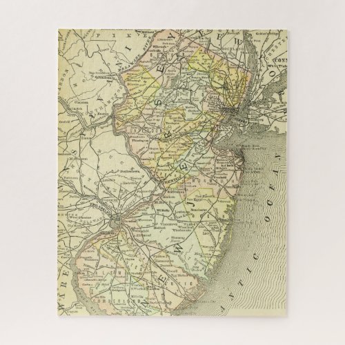 New Jersey Antique Map Colorful Coast State Jigsaw Puzzle