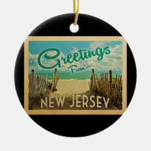 New Jersey Beach Vintage Travel Ceramic Ornament