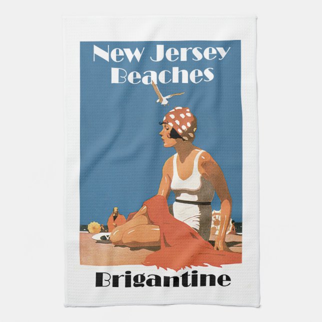 New Jersey Beaches ~Brigantine Kitchen Towel (Vertical)