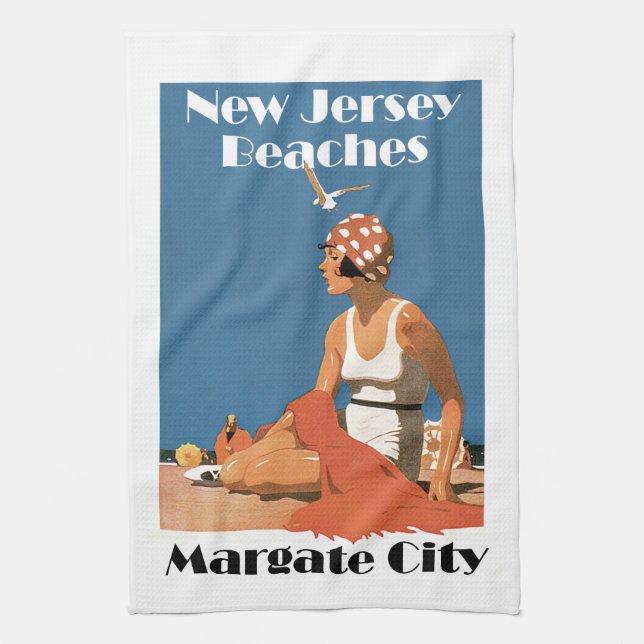 New Jersey Beaches ~ Margate City Kitchen Towel (Vertical)