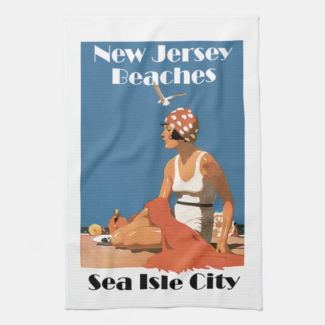 New Jersey Beaches ~ Sea Isle City Kitchen Towel (Vertical)