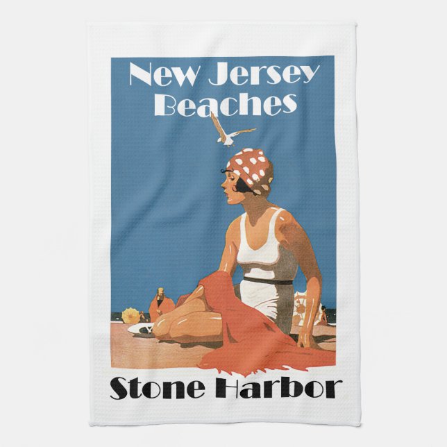 New Jersey Beaches ~ Stone Harbor Kitchen Towel (Vertical)