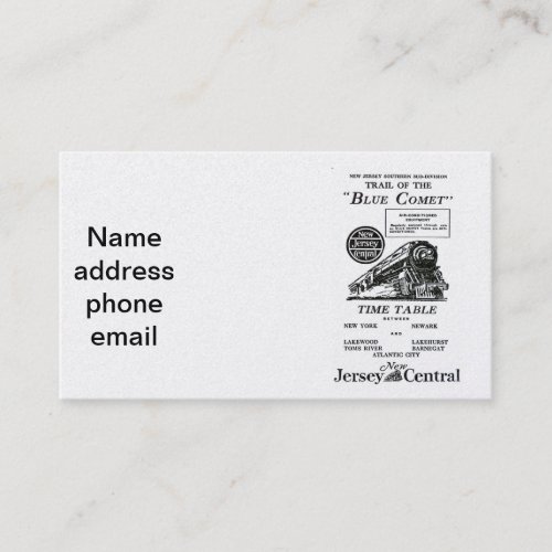 New Jersey Central Blue Comet Train Business Cards