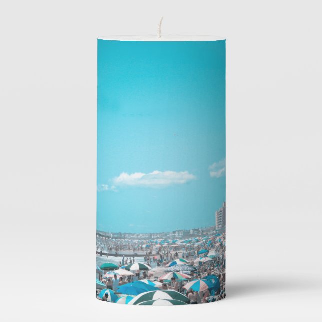 New Jersey Coastal Beach Art Pillar Candle (Front)