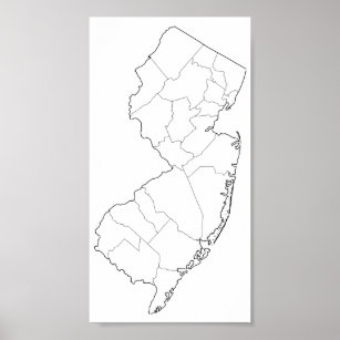 New Jersey Counties Blank Outline Map Poster