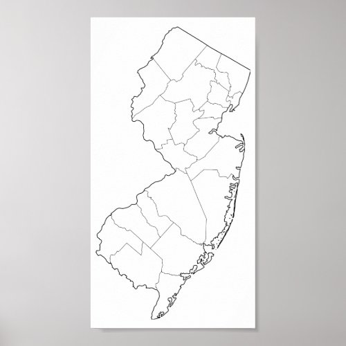 New Jersey Counties Blank Outline Map Poster