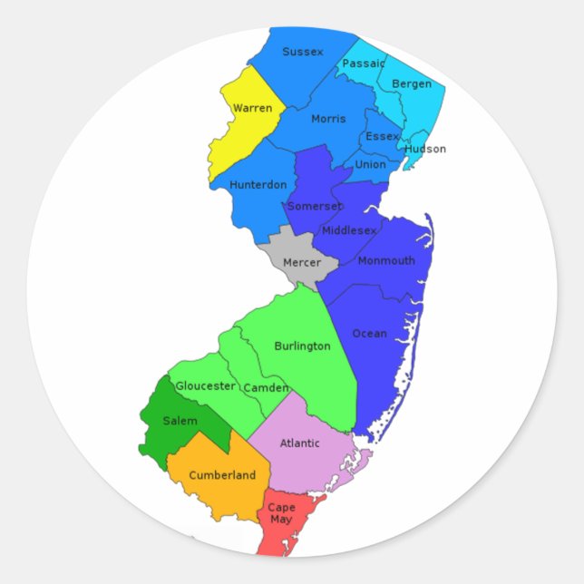 New Jersey Counties in Color Classic Round Sticker (Front)