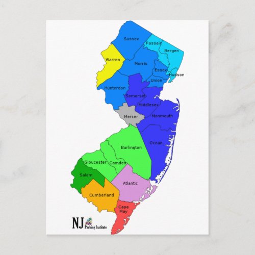 New Jersey Counties in Color Postcard