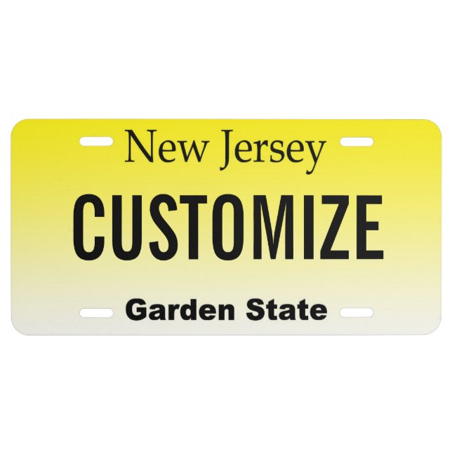 New Jersey Customized Vanity License Plate (Front)