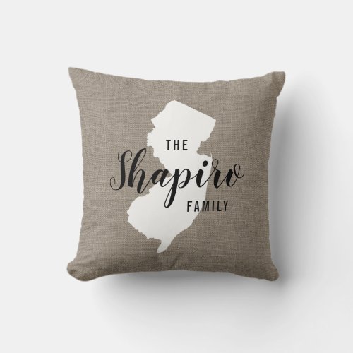 New Jersey Family Monogram State Throw Pillow