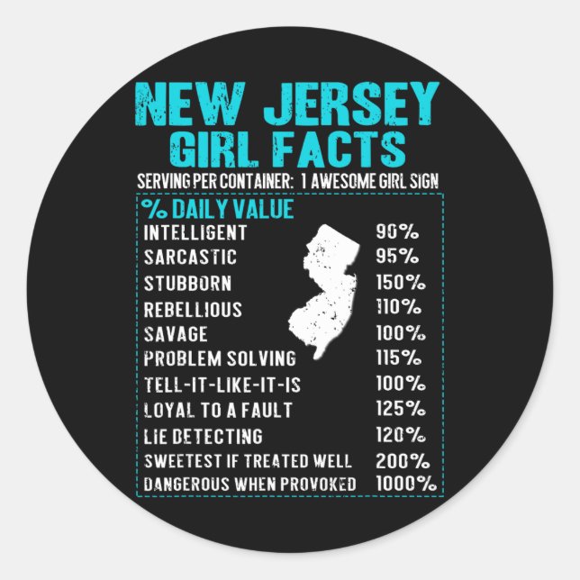 New Jersey Girl Facts Funny Birthday Gift Born In  Classic Round Sticker (Front)